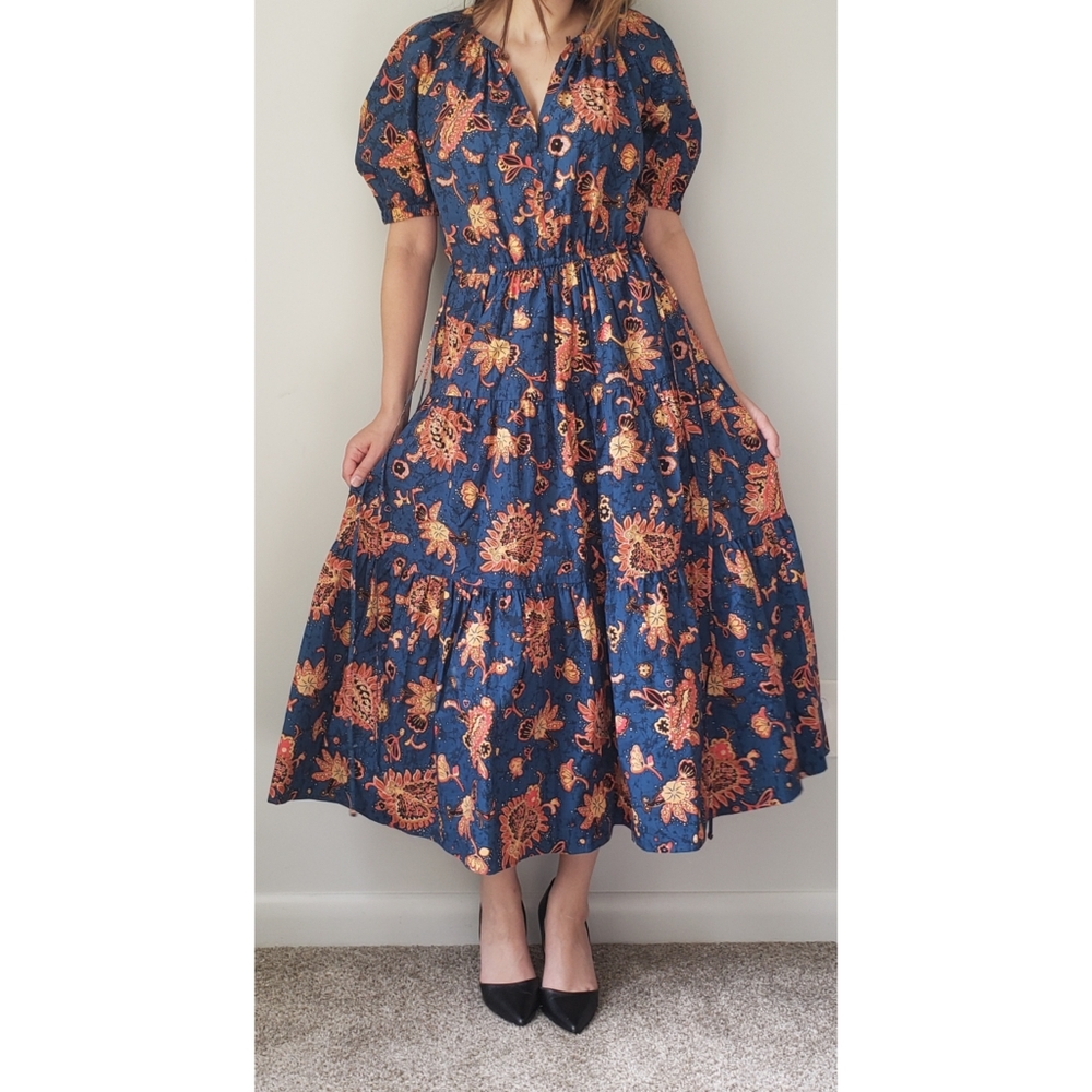 A.L.C. Tiered Paisley Floral Print Cotton Maxi Dress - Picture 3 of 15